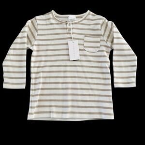 NWT Jamie Kay 3 Years Striped Henley Top Pima Cotton Long Sleeve Oatmeal Cream